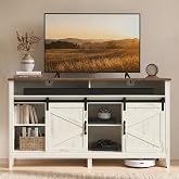 VASAGLE Tall Farmhouse TV Stand, Entertainment Center with Door for 65'' TV | Media Console with Storage Cabinet, 58.3 x 15.7 x 31.9 Inch, Rustic White and Honey Brown, LIRY Collection ULTV031W101S