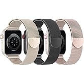 BELONGME 3 Pack Mesh Loop Compatible with Apple Watch Bands for Women Men 40mm 41mm 38mm 42mm 44mm 45mm 49mm 46mm Series 11 10 9 8 7 6 5 4 Ultra3 SE3 2, Stainless Steel Metal Magnetic Strap for iWatch