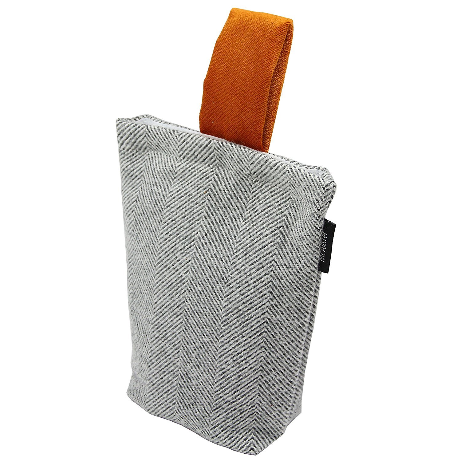 McAlister Textiles Grey & Orange Unfilled Herringbone Fabric Doorstop Doorstopper for All Doors Home Accessory & House Warming Gift 22x17 cm (8x7 Inches)