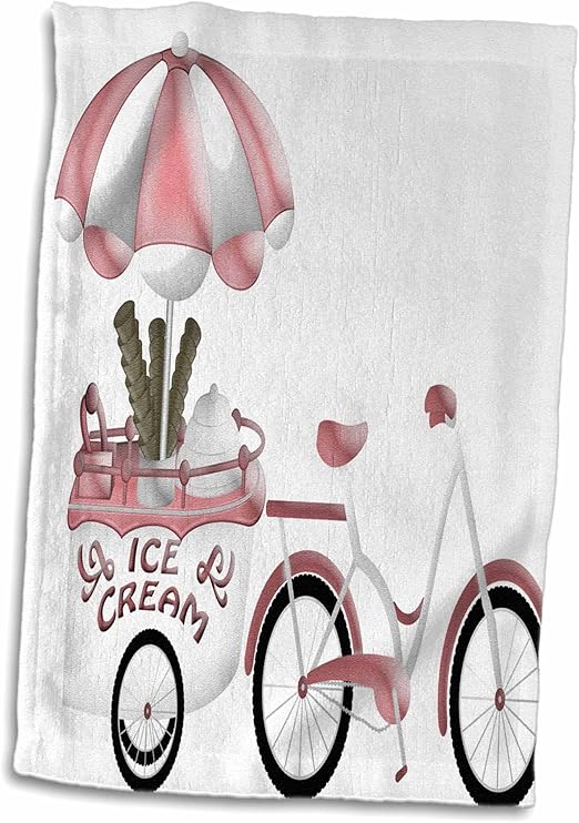 Amazon 3dローズanne Marie Baugh イラスト可愛いピンクとホワイトbike With Iceクリームワゴンillustration タオル 15x22 Hand Towel Twl 1 キッチンクロス オンライン通販