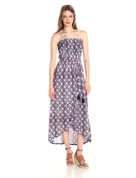 Lucky Brand Women's Strapless Maxi, Navy Multi Medium