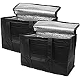 APQ Supply Black Insulated Food Delivery Bag. Insulated Grocery Bags with Zippered Top. Foldable Catering Bag for Food Deliveries. Heavy Duty Cold Bags for Groceries