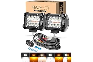 NAOEVO 4 Inch LED Pod Lights, White Amber LED Fog/Driving/Offroad Lights Strobe/Memory Mode and 2 Leads Wiring Harness, Cube Pods for Truck Boat ATV UTV, 2 Pcs (6 Modes)