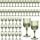 XUWAIDSGN 48 Pcs 7oz Plastic Vintage Wine Glasses Drinking Glasses Unbreakable Wedding Glassware Crystal Water Goblets Reusable Drinkware Vintage Champagne Flutes (48, Dark Green)