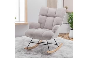 SAETSFEG Nursery Rocking Chair Teddy, Upholstered Glider Rocker with High Backrest, Comfortable Stylish Accent Armchair with Padded Seat for Living Rooms, Bedrooms, Offices, Gray