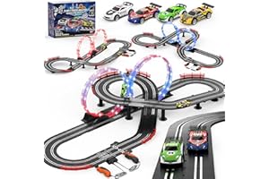 FEDONAK 3 IN 1 Slot Car Race Track Sets with 4 High Speed Slot Cars, Electric Race Car Track Include Circular Overpass Flash Tracks, 1:43 Remote Control Track Car Game Toys Gifts for Adults Boys Ages 6 7 8-12