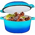 Bruntmor 2-in-1 Enamel Cast Iron Dutch Oven With Handles - Crock Pot Caribbean Blue Cast Iron pot with Skillet lid - All-in-One Cookware Braising Pan for Casserole Dish - 5 Quart, Caribbean Blue
