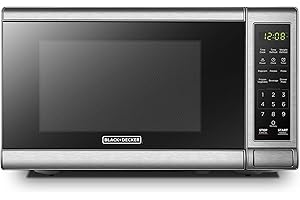 BLACK+DECKER EM720CB7 Digital Microwave Oven with Turntable Push-Button Door, Child Safety Lock, 700W, Stainless Steel, 0.7 C