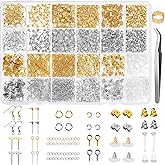 Earring Making Supplies Kit, Caffox 2900pcs Earring Hardware Pieces Repair Parts with Earring Hooks Posts Backs and Jump Rings for Making Earrings Studs and Jewelry Making (Silver & Gold)