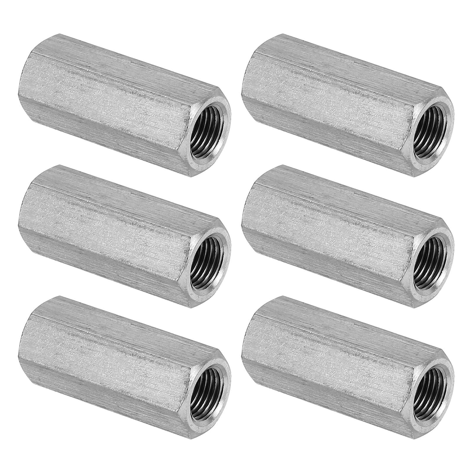 PATIKIL M10 x 1-Pitch 304 Stainless Steel Hex Coupling Nuts, 6Pcs 35mm/ 1.4" Length Fully Threaded Rod Coupling Nut Studding Connector Fasteners, Silver Tone — image 1