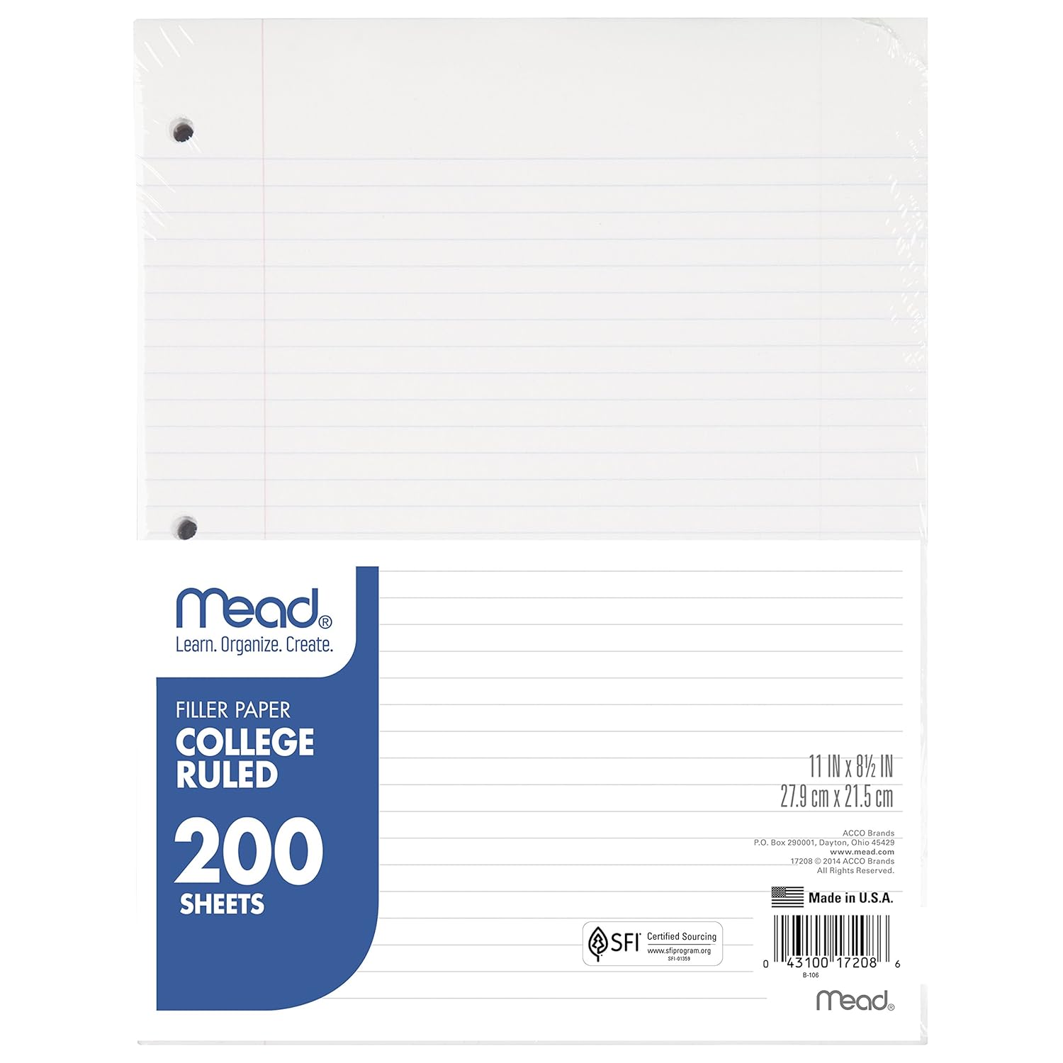 Mead Filler Paper, Loose Leaf Paper, College Ruled, 200 Sheets/Pack