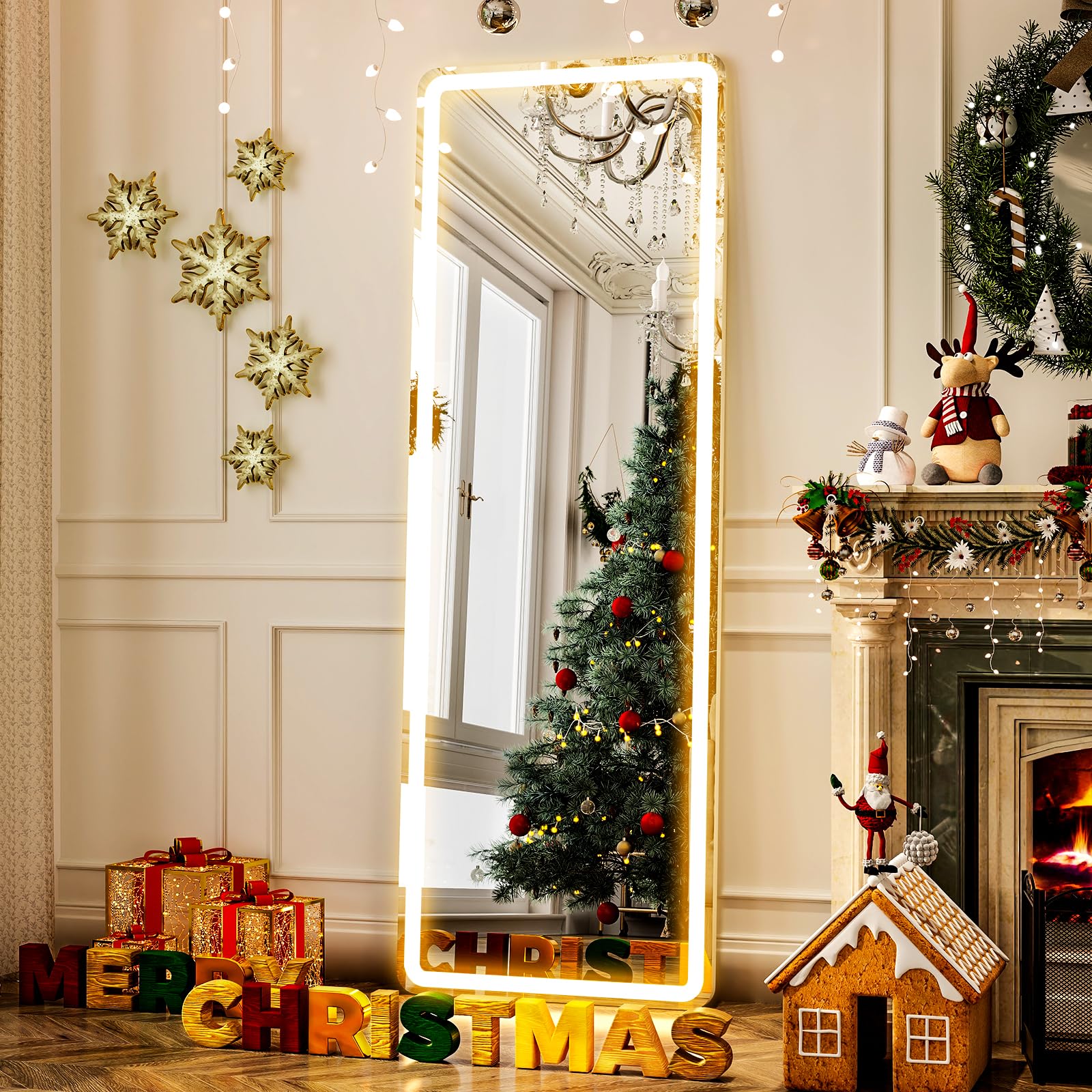 Photo 1 of GLSLAND LED Full Length Mirror 64" x 21" Full Body Mirror with Stand Wall Mounted Hanging Mirror with Lights Free Standing Floor Mirror for Bedroom,White