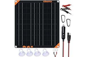 SUNAPEX 20W Solar Car Battery Trickle Charger & Maintainer, 12V Waterproof Solar Panel Trickle Charger, Portable Solar Panel 