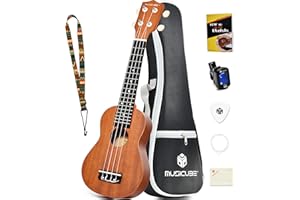 MUSICUBE Ukulele for Beginners 21-Inch Sapele Wooden Soprano Ukulele Kit with Ukulele Tuner & Strings & Pick & Bag & Polishing Cloth Professional Hawaiian Guitar Musical Instruments Father's Day Gift