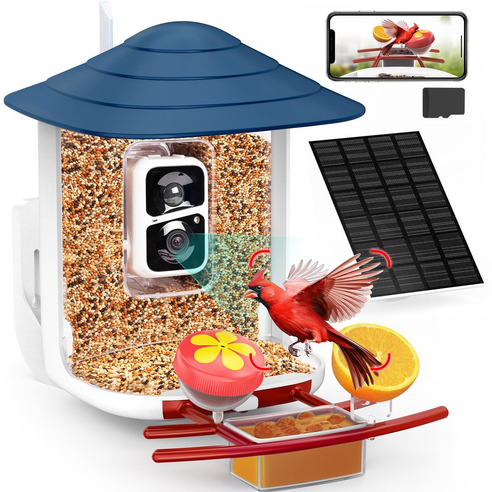 birdsnap® TUC Smart Bird Feeder with Camera 2K HD, Solar Panel 32GB Card 4-in-1 Perch, 160°View Auto Detect & Notify AI Identify Video Bird Camera Wireless Outdoors Ideal Gift for Birds Lover Image