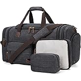 Mens Duffle Bag for Travel 60L Expandable Canvas Weekender Overnight Travel Duffel Bag with Shoe Compartment Carry-On for Airplanes Dark Gray