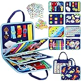 Esjay Toddler Busy Board Montessori Toys for Boys, Sensory Book Educational Activities for Learning Fine Motor Skills, Birthday Gifts for Boys Toddlers, Travel Toys for Airplane Car, Blue Dinosaur