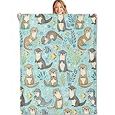 MIEPOS Cute Otter Throw Blanket - 50x60in,Ultra Soft, Cozy Lightweight Flannel,Sea Otters Ocean Blankets - Gifts for Kids & Nature Lovers,for Couch Travel,Home Living Room Decor