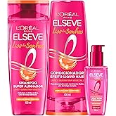 L'Oréal Paris Elseve Liso dos Sonhos Kit Shampoo, Condicionador e Sérum, com Tecnologia Ativada por Calor para um Liso por 1 