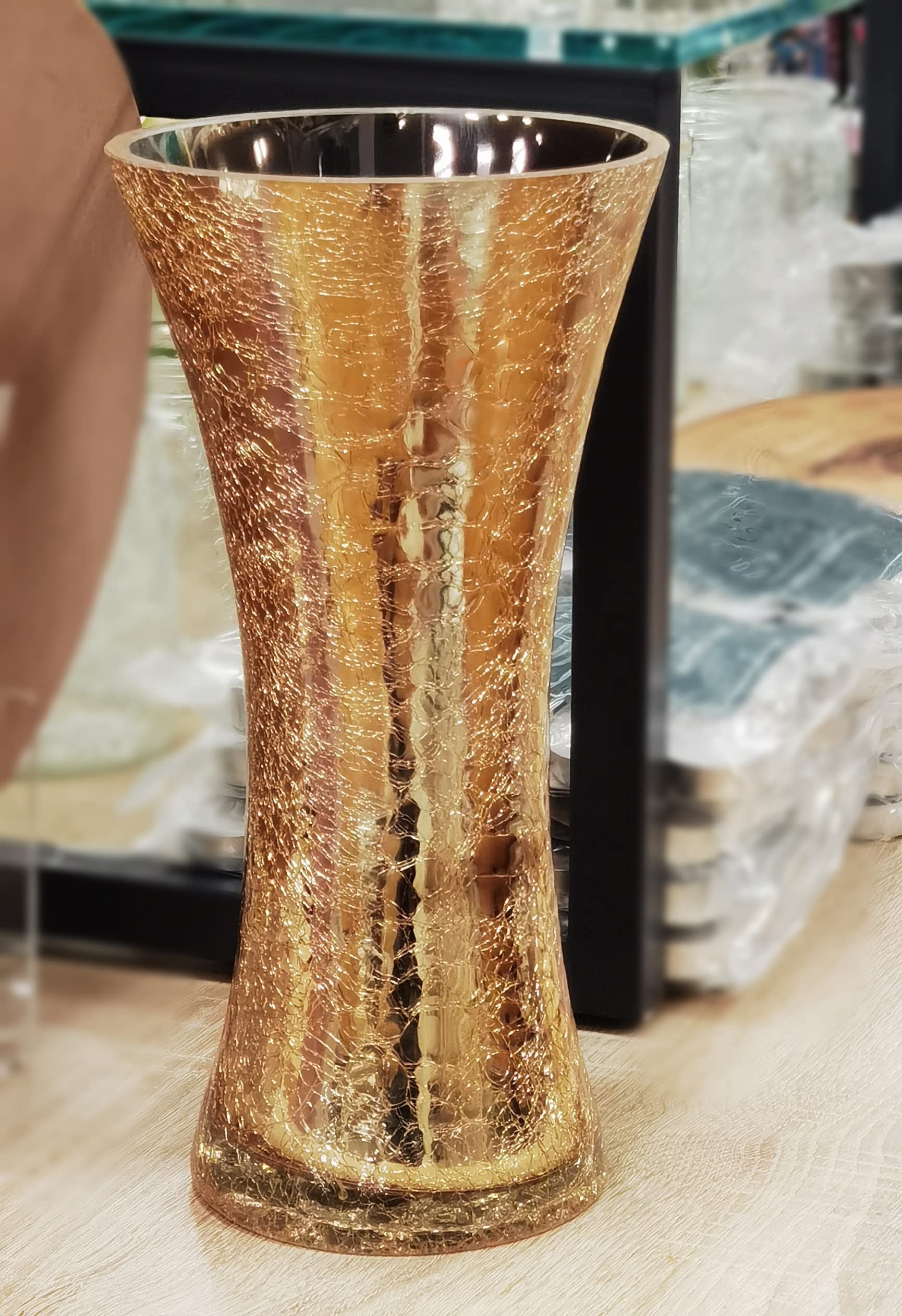 30x14.5cm Tapered design Crackle effect Vase Flowers Vases Glass Vases For Home Office Decorations (Gold)