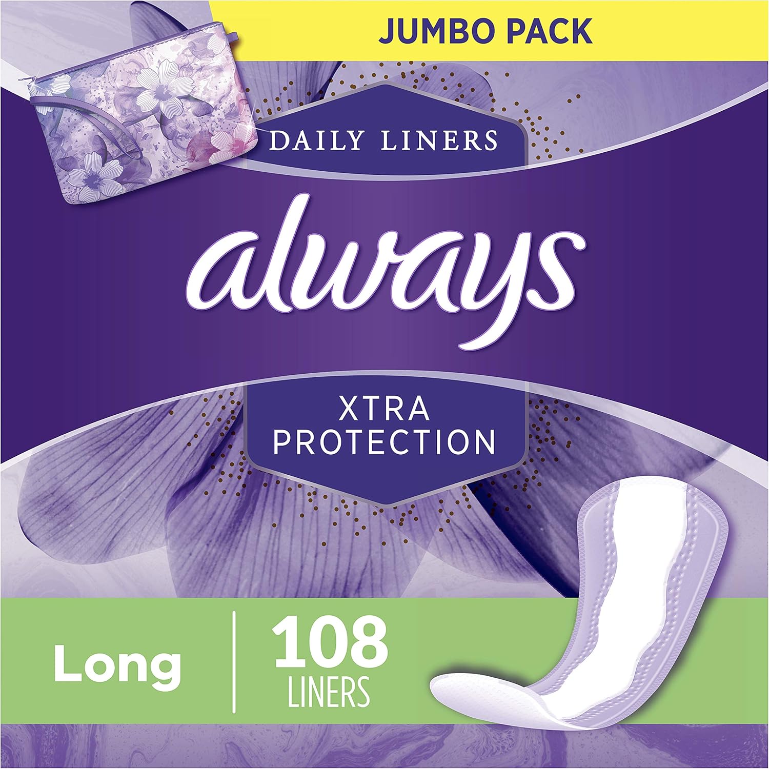 Always Xtra Protection Long Daily Liners Unscented 108 Count: Health & Personal Care