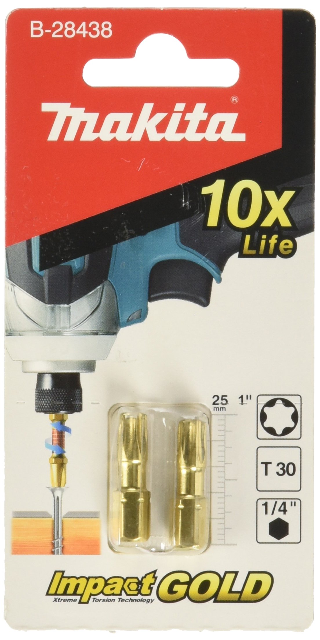 Makita B-28438 T30-25 Gold Torsion Insert Bit - Multi-Colour