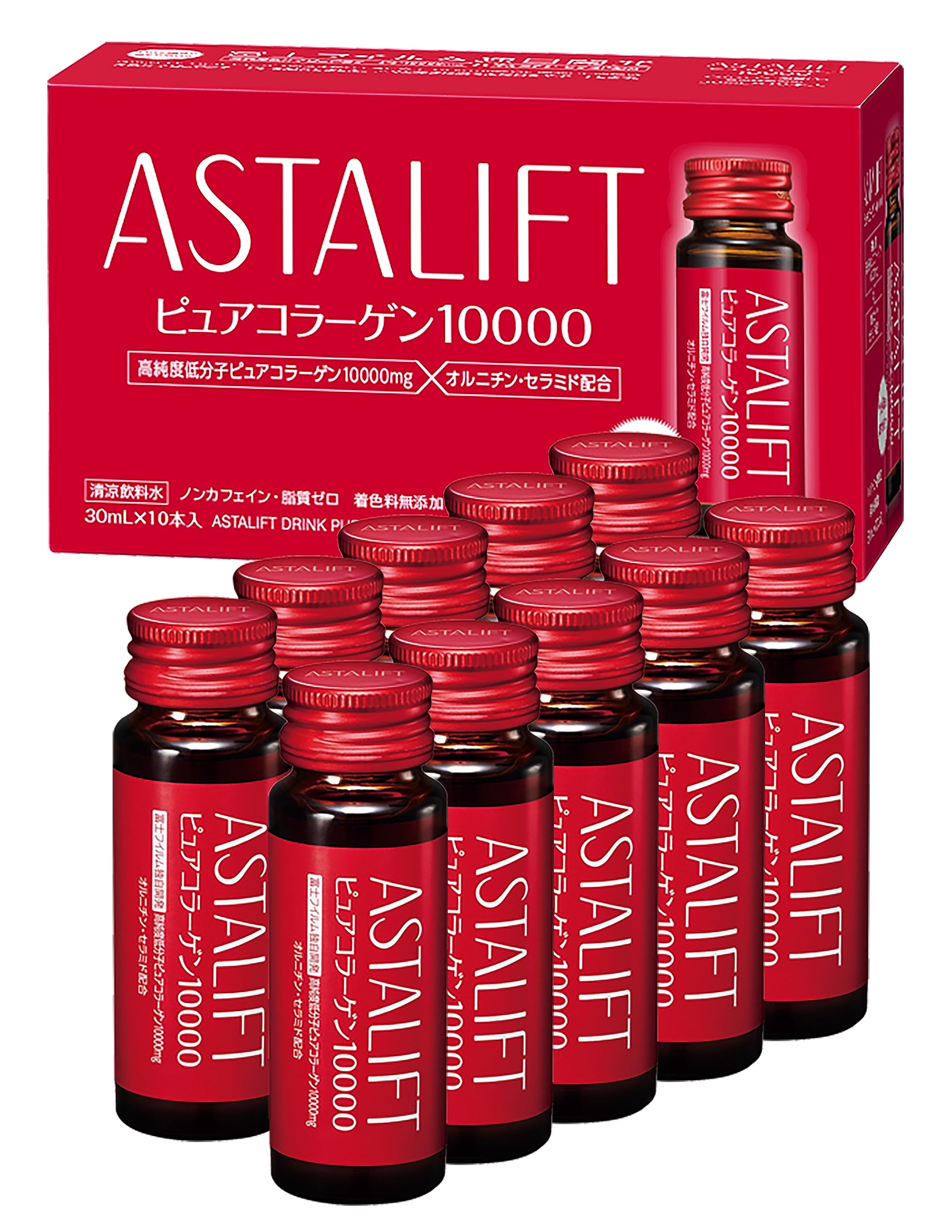 アスタリフト (ASTALIFT) コラーゲンドリンク ピュア コラーゲン 10000 (1箱 30ml×10本） ノンカフェイン ピーチヨーグルト味 オルチニン ビタミンC セラミド商品画像