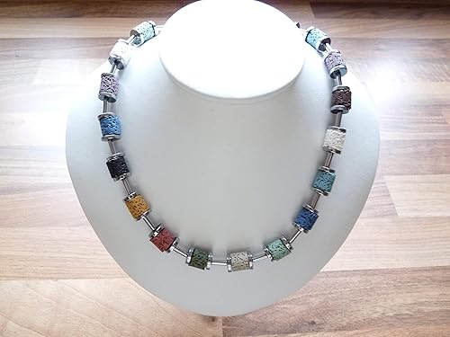 Handgemachte Kette mit natürlichem Lava und Hämatit Edelstein, Edelsteinkette, Unikat