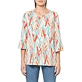 MULTIPLES Women's Three Quarters Flounce Sleeves Wide Neck Top