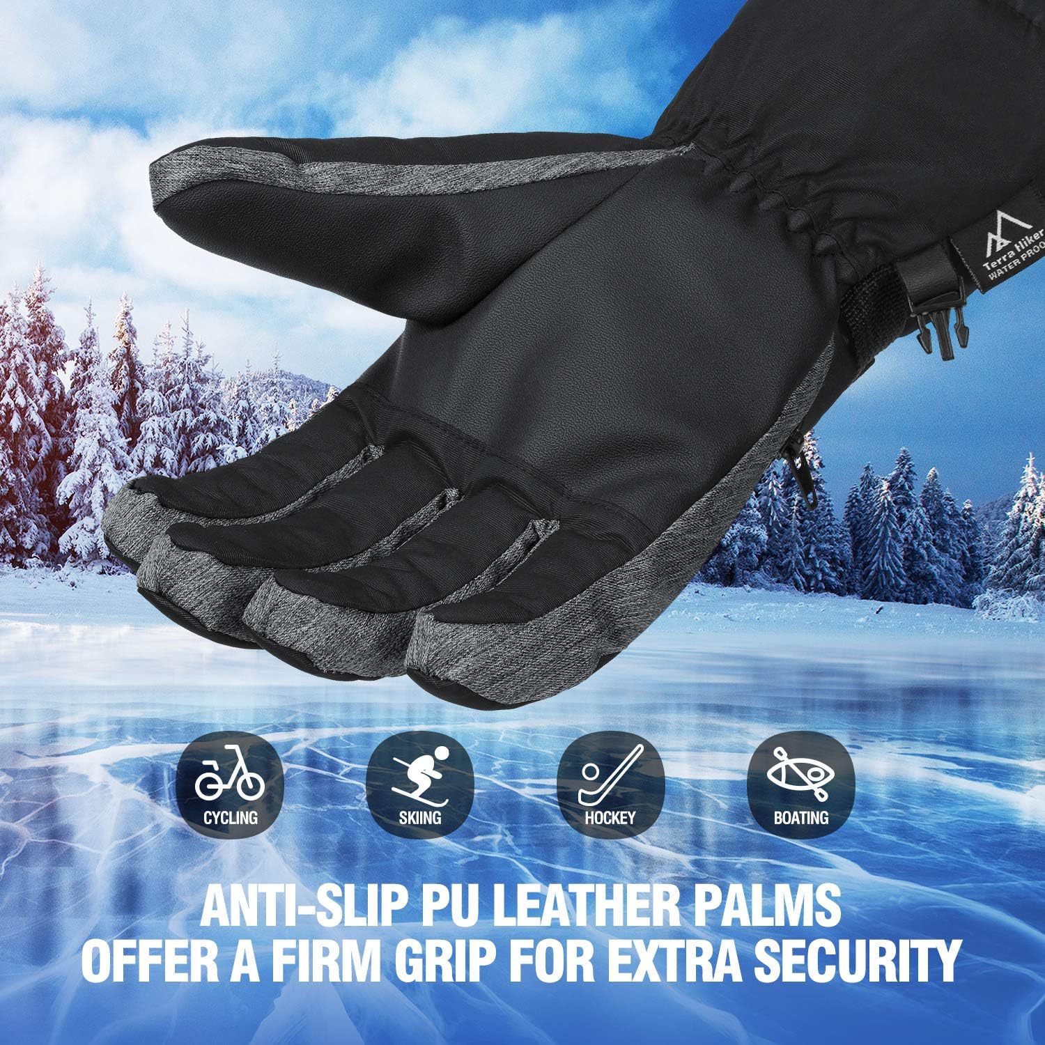 Terra Hiker Men’s Waterproof Gloves, Women’s Winter Warm Ski Gloves 3M Thinsulate Snowmobile Cold Weather Gloves for Adults : Clothing