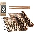 Bamboo Sushi Rolling Mat with 2 Pairs of Chopsticks Carbonized Bamboo Mat 9.5"x9.5" 2 PCS Sushi Making Kit Makisu