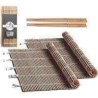 Bamboo Sushi Rolling Mat with 2 Pairs of Chopsticks Carbonized Bamboo Mat 9.5"x9.5" 2 PCS Sushi Making Kit Makisu