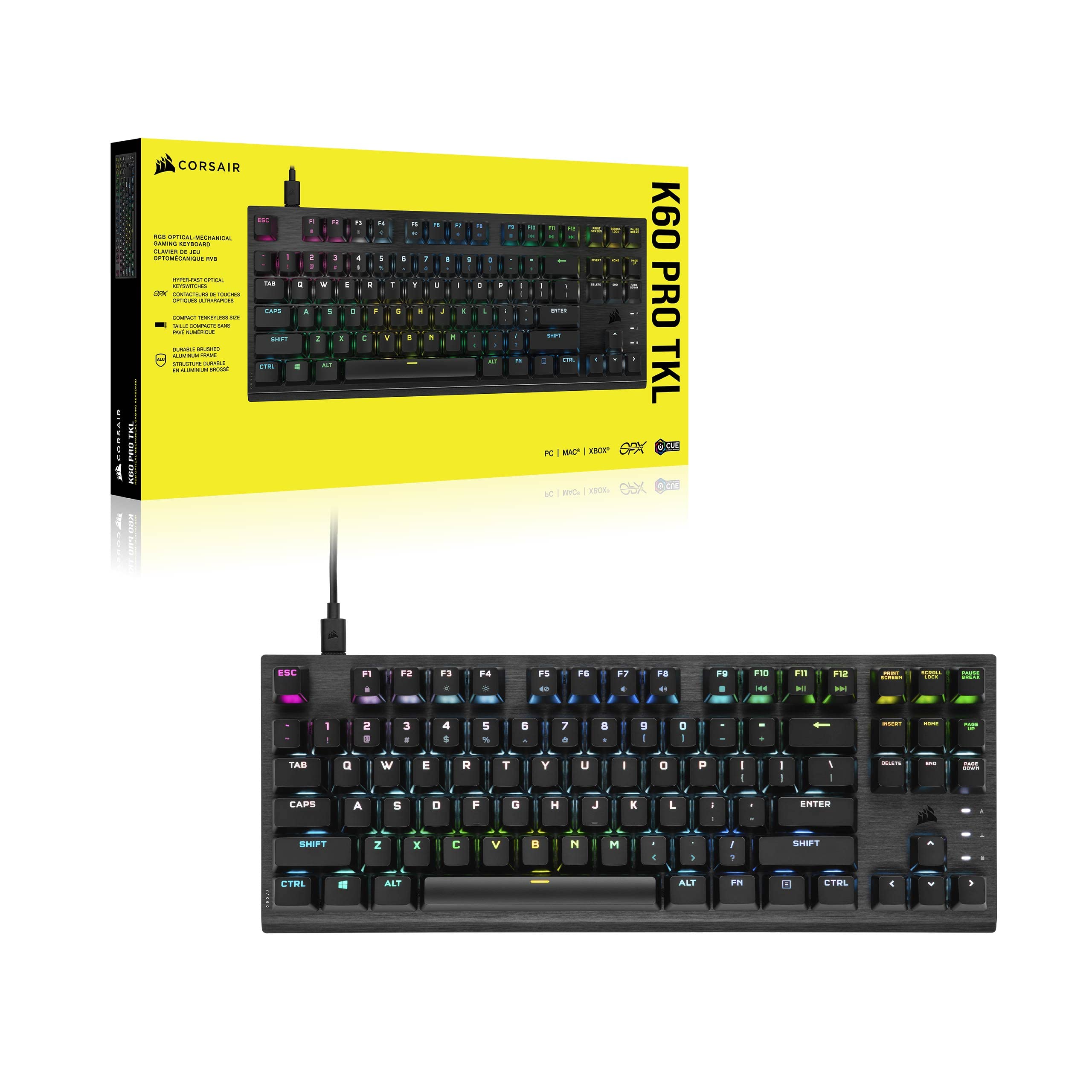 Corsair K60 PRO TKL RGB Tenkeyless Optisch-Mechanische Kabelgebundene Gaming-Tastatur - OPX Linear-Schalter - Polycarbonat-Tastenkappen - iCUE-Kompatibel - QWERTZ DE - PC, Mac, Xbox - Schwarz 8
