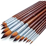 Artist Watercolor Paint Brushes Set 13pcs - Round Pointed Tip Soft Anti-Shedding Nylon Hair Wood Long Handle - Detail Paint B