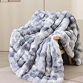 Cuddleux Faux Fur Throw Blanket for Couch, Cozy Soft and Fuzzy Plush Tie Dye Blue Blanket 60 * 80in Warm Blanket for Couch Sofa Chair Bedroom Living Room Travel Camping