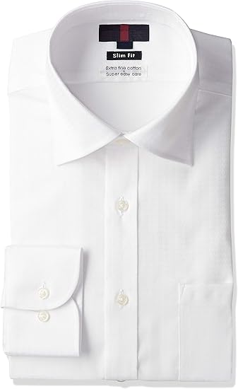 Amazon Co Jp タカキュー ビジネス ワイシャツ 綿100 80双 形態安定 スリムフィット ワイドカラー シロ ドビー 長袖シャツ メンズ 服 ファッション小物