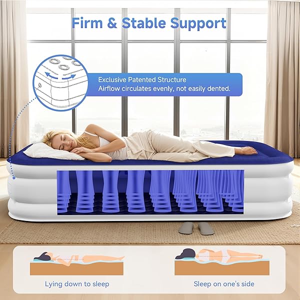 SEBOR AIR MATTRESS TWIN WITH BUILT-IN PUMP 18″, COMFORTABLE SELF-INFLATING AIR MATTRESS WITH HIGH-SPEED PUMP, DURABLE BLOW UP MATTRESS TWIN WITH STORAGE BAG FOR GUESTS, CAMPING, TRAVEL