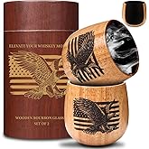 Original Oak Charred Whiskey Glass - Handcrafted Engraved Oak Whiskey Tumbler, Unbreakable Old Fashioned Glass, Unique Wooden Bourbon Drinking Glass for Men