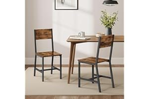 VASAGLE Dining Chair Set of 2, Rustic Wood Chairs with Metal Steel Frame, Easy to Assemble, Comfortable Seat, Modern Farmhous