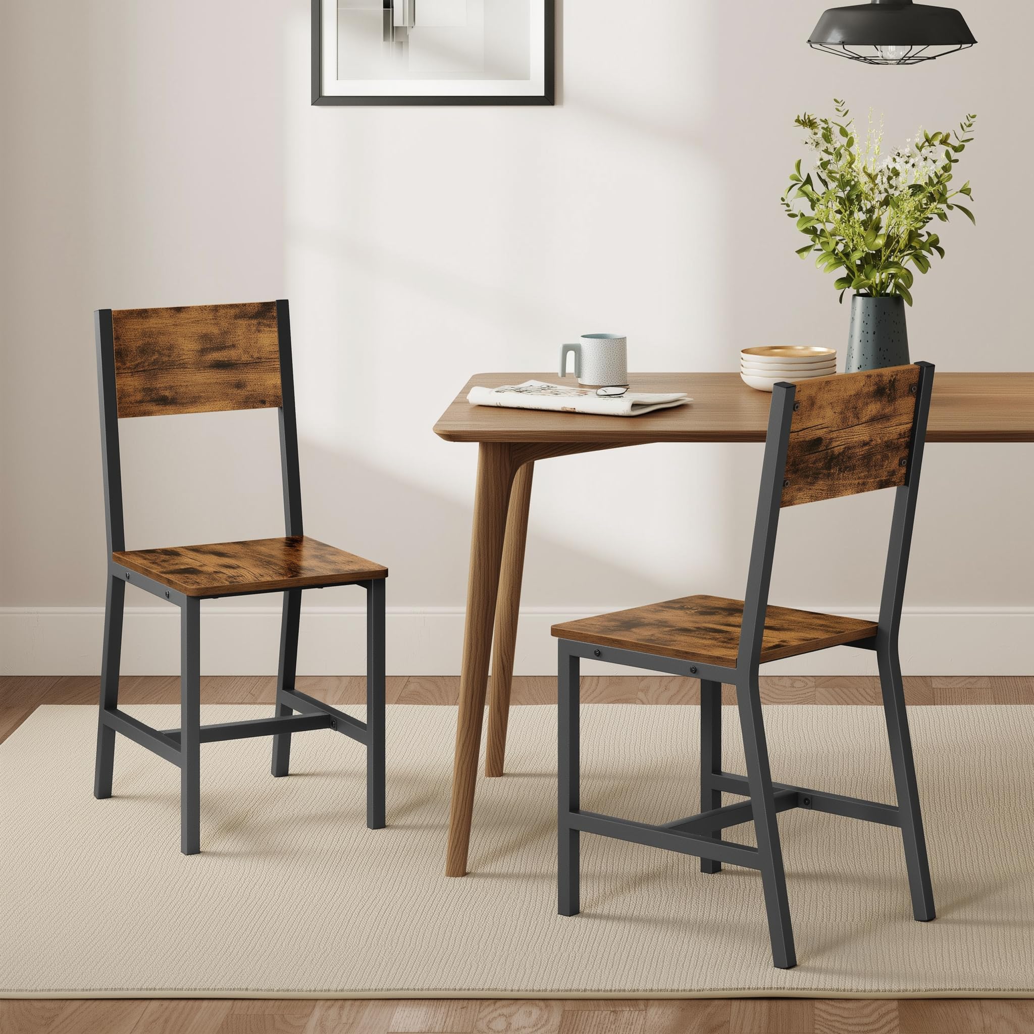 Photo 1 of ***(PARTS ONLY, SELLING AS PARTS ONLY)***
VASAGLE Dining Chair Set of 2, Rustic Wood Chairs with Metal Steel Frame, Easy to Assemble, Comfortable Seat, Modern Farmhouse Chair for Kitchen, Bedroom, Living Room, Rustic Brown and Ink Black