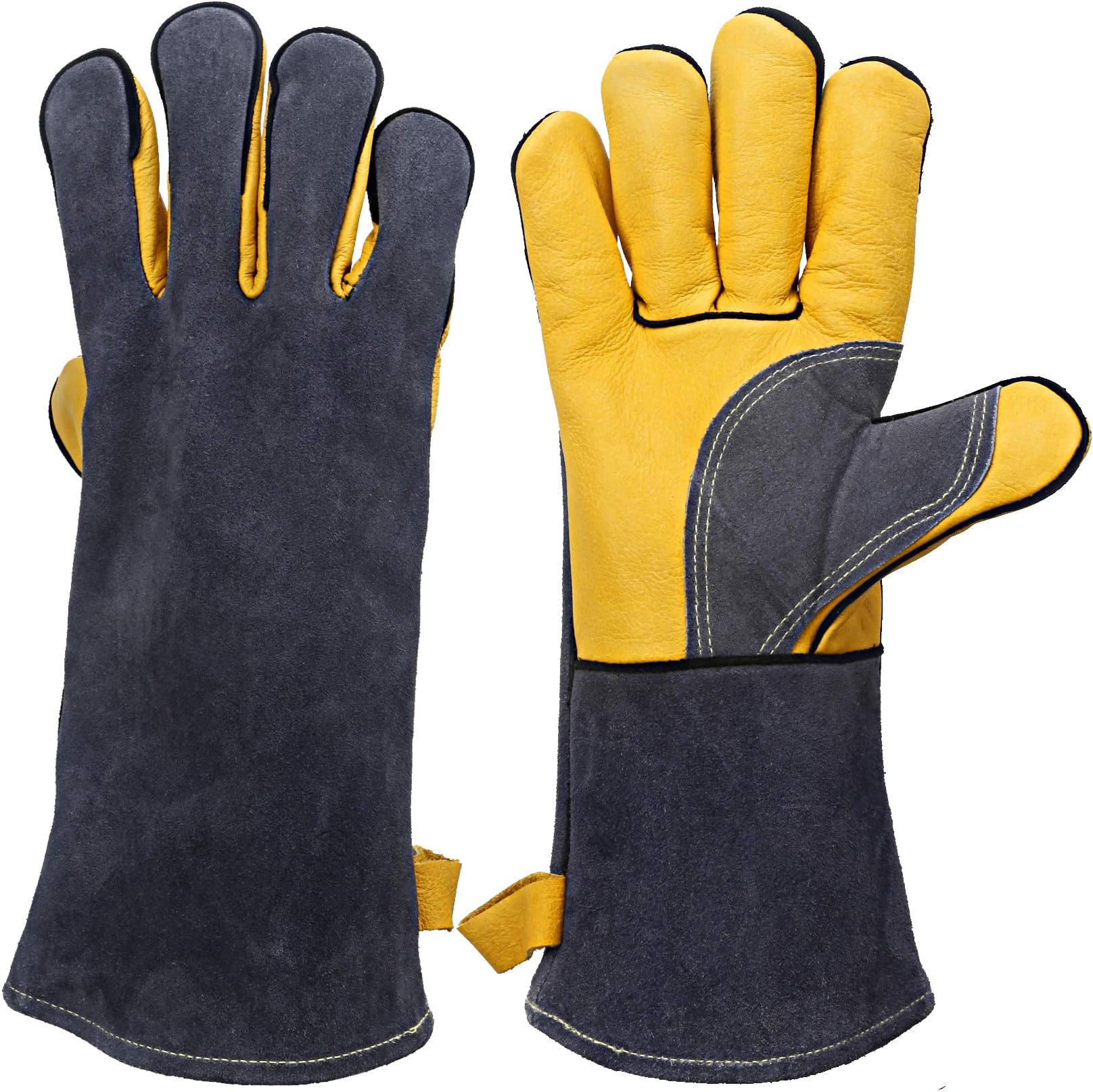 Kim Yuan Leather Welding Gloves - Heat/Fire Resistant, Perfect for Oven/Grill/Mig/Fireplace/Stove/Pot Holder/Tig Welder/BBQ