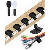 AGPTEK 80Pcs Self-Adhesive Cable Ties, Hook and Loop Cable Straps, Black | Cable Management Under Desk, Reusable Cord Organizer Wire Holder for Desk Home Office Organization Under Table