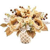 MACKENZIE-CHILDS Fall Floral Arrangement, Brown-and-White Mocha Check | Handcrafted design, made from ceramic, decorative fall and Thanksgiving centerpiece, 12" dia. x 10.5" H