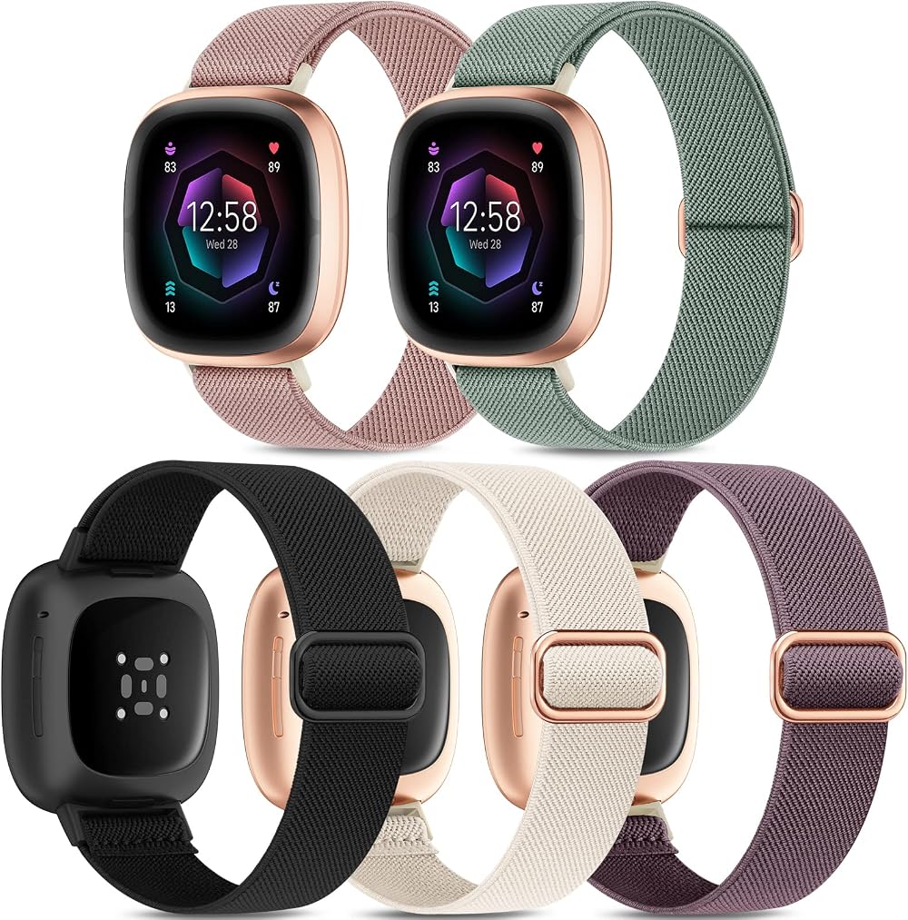 Higgs 5 Pack Straps for Fitbit Versa 4/3 Sense 2 Nylon Sport Bands Women Men