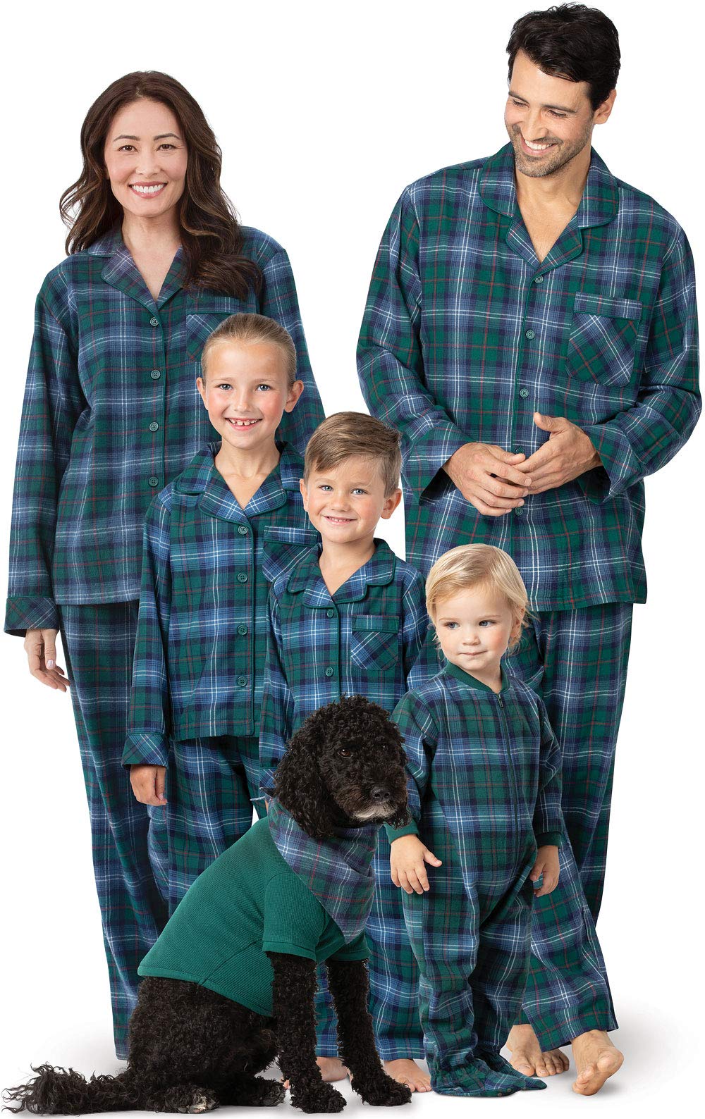 PajamaGram Matching Christmas PJs for Family, Green Plaid Button Front, Kids 6 Image