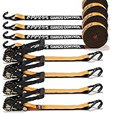 4 Pack Heavy Duty 2" x 27' Ratchet Tie Down Straps with Wired J Hooks - 10,000 LBS Break Strength for Truck & Trailer Cargo Control KODIAK STRAPS