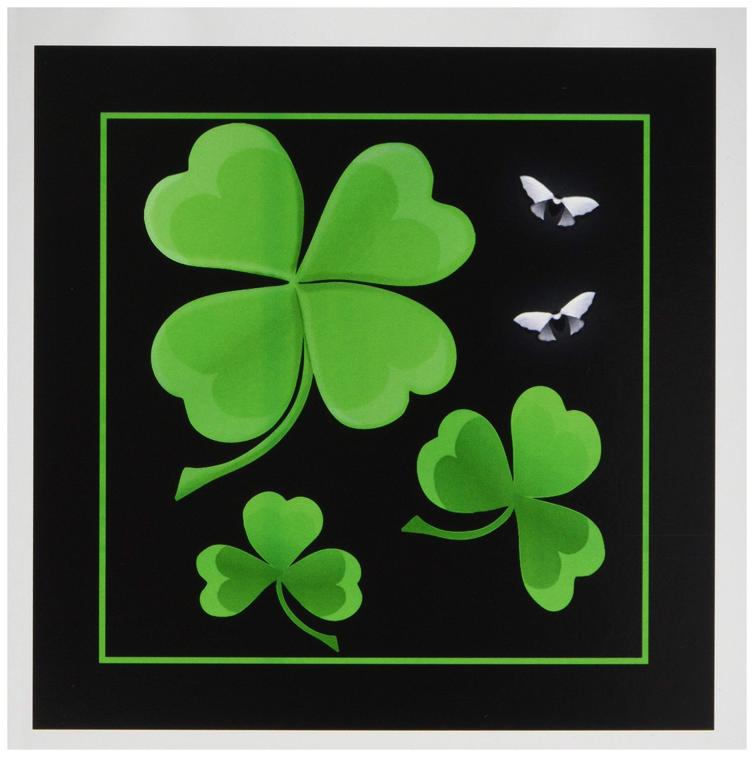 3Drose a Pretty Shamrock Clover Design on a Dark Background with Little Silvery White Butterflies - Greeting Cards, 6 by 6-inches, Set of 12 (gc_11686_2)