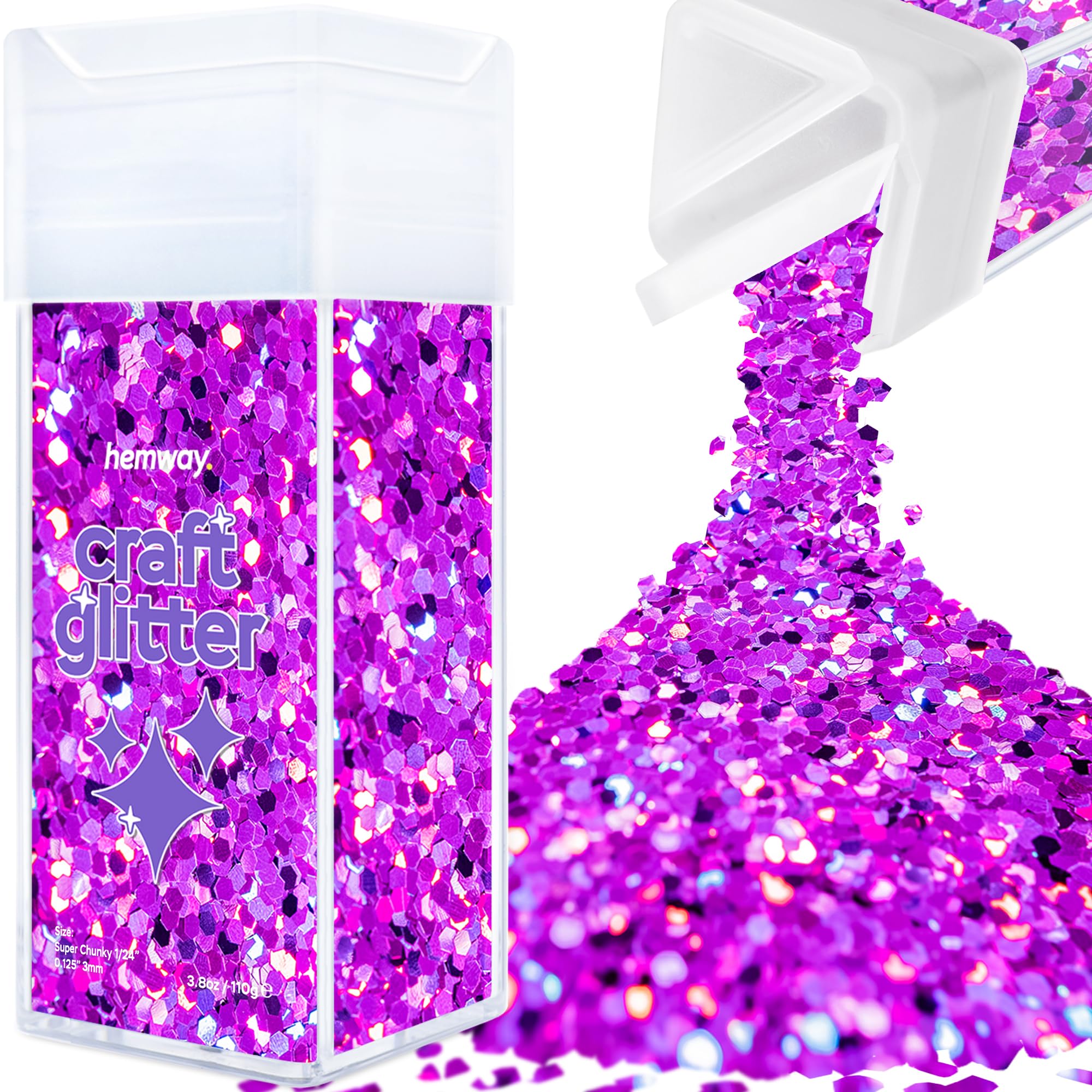 Hemway Glitter Shaker Purple Holographic 110g Super Chunky, Craft Glitter Shaker for Resin & Epoxy Crafts, Christmas Art Supplies, Nail, Body, Face, Eye, Festival, Crafting, Slime, Sparkle