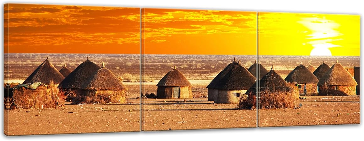Bilderdepot24 Impression D Art Village Africain 120x40 Cm 3 Pieces Image Sur Toile Villes Cultures Afrique Huttes De Village Au Coucher Du Soleil Amazon Fr Cuisine Maison