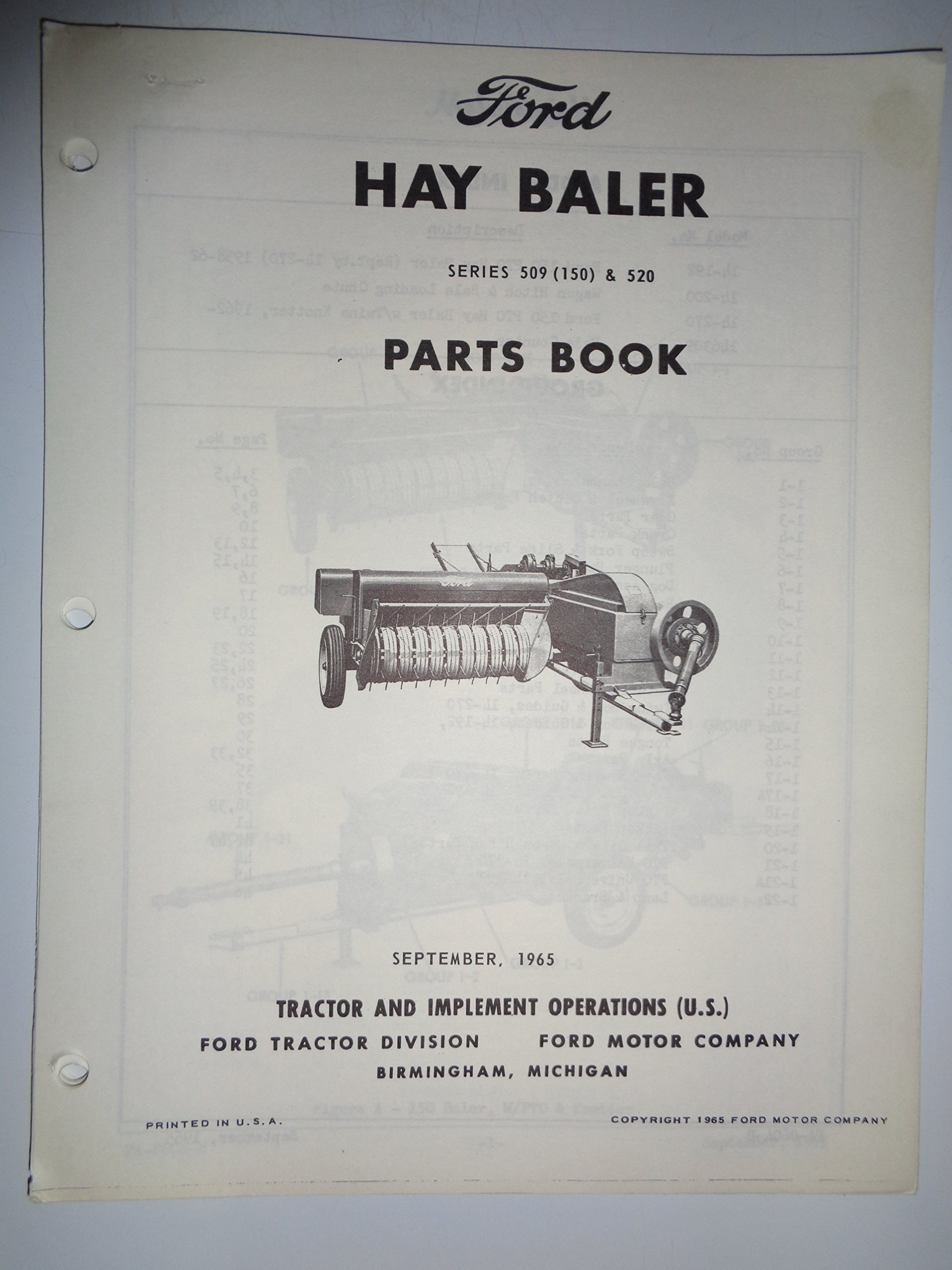 ford company parts on Ford 509 150 And 520 Hay Baler Parts Catalog Book Manual 9 65 Ford Ford Amazon Com Books